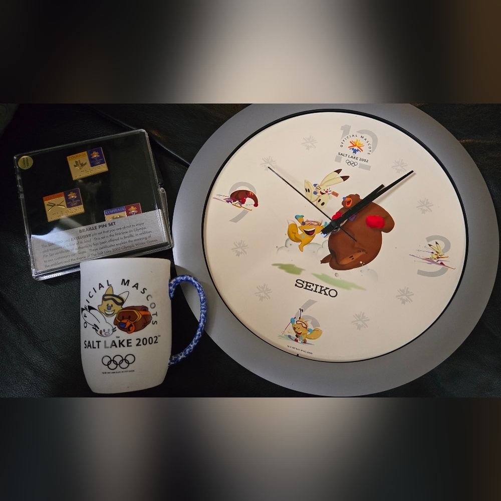 Olympic Salt Lake 2002 Mascot Bundle Collection Clock Mug Pin Set - Picture 2 of 7